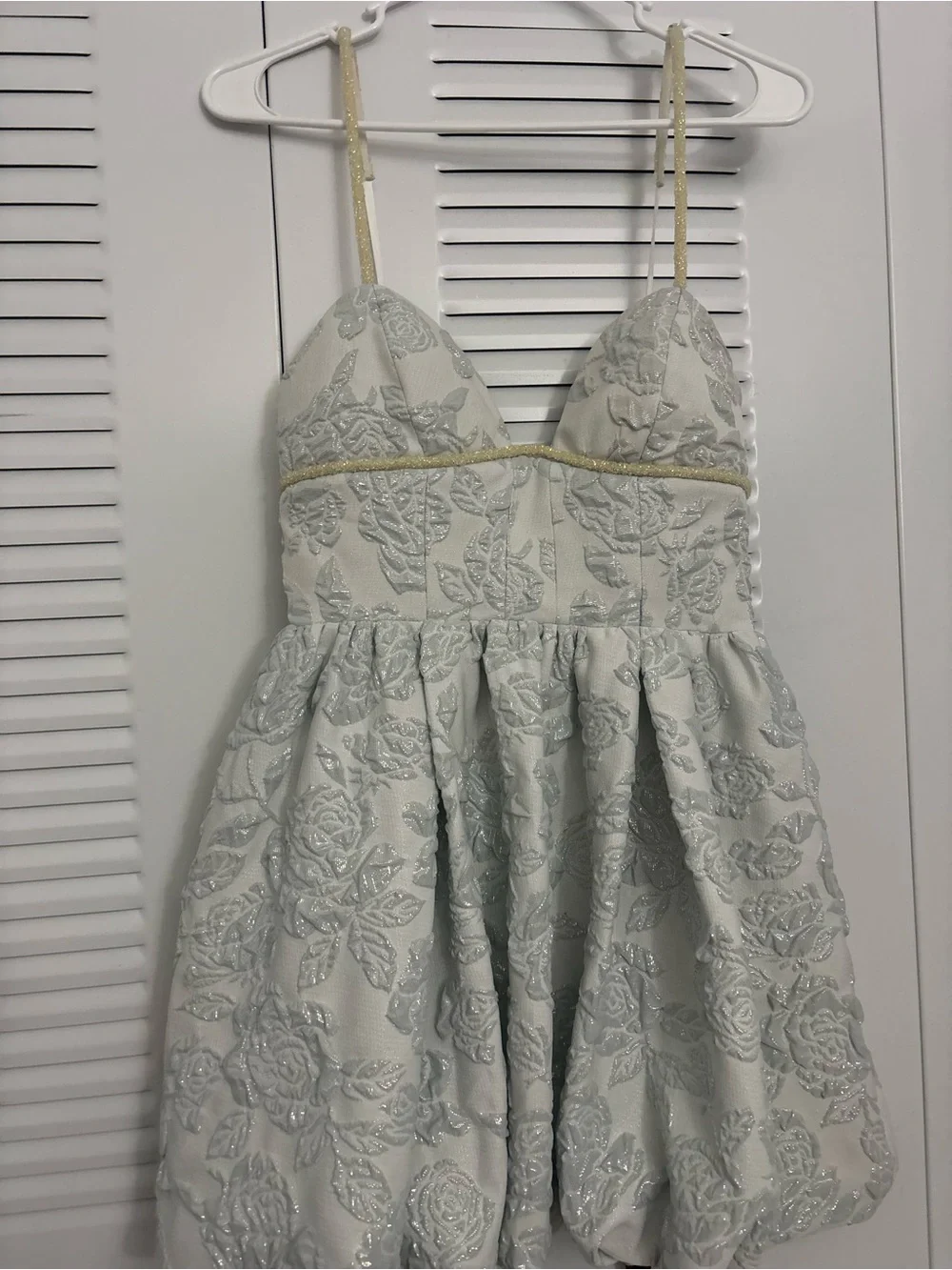 For Love & Lemons White Floral Jacquard Bubble-Hem Mini Dress